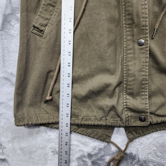 BP Jacket Women S Green Utility Drawstring Waist Long Sleeve Cotton Button Front - Picture 10 of 13